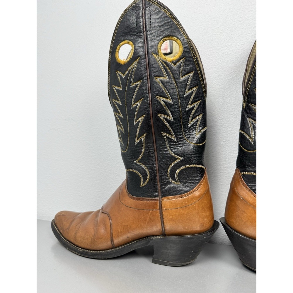 Vintage Olathe Cowboy Boots Mens 11 B Brown Black Leather Western Rodeo USA 70s - Picture 12 of 14